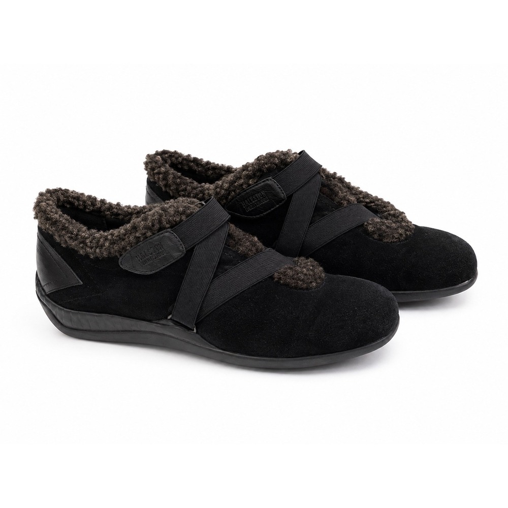 Stuart Weitzman Vintage Y2K Black Suede Fur Loafers Flats Women's Size 7-7.5